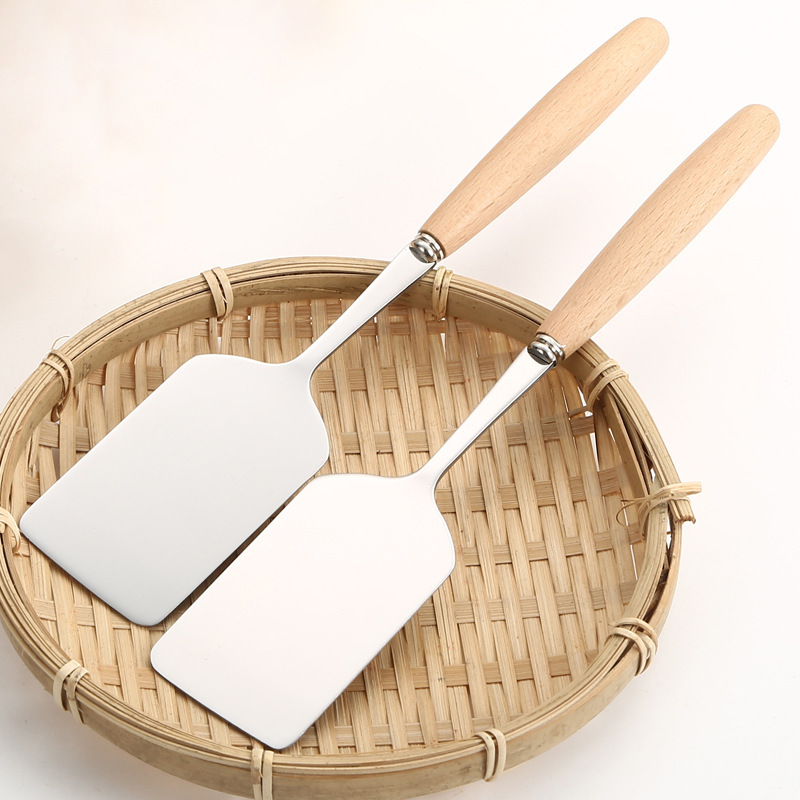 Stainless Steel Wooden Handle Cooking Shovel Omelette Pancake Cooking Shovel Kitchen Multifunctional Gadget Mud Moxibustion Mixing Shovel