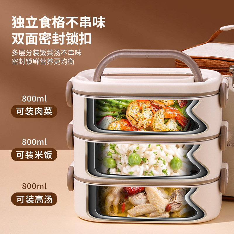 Multi-Layer Insulated Lunch Box for Office Workers and Students, Microwaveable, Large-Capacity Lunch Box with Rice Bucket