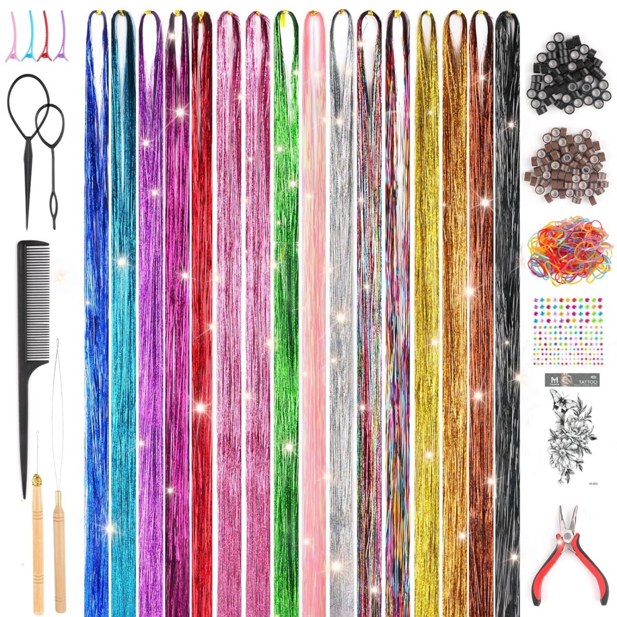 Фабричная яркая цветная прядь, золотая и серебряная проволока, наращивания волос, блестящие волосы, лазерный набор проволоки, наращивания волос