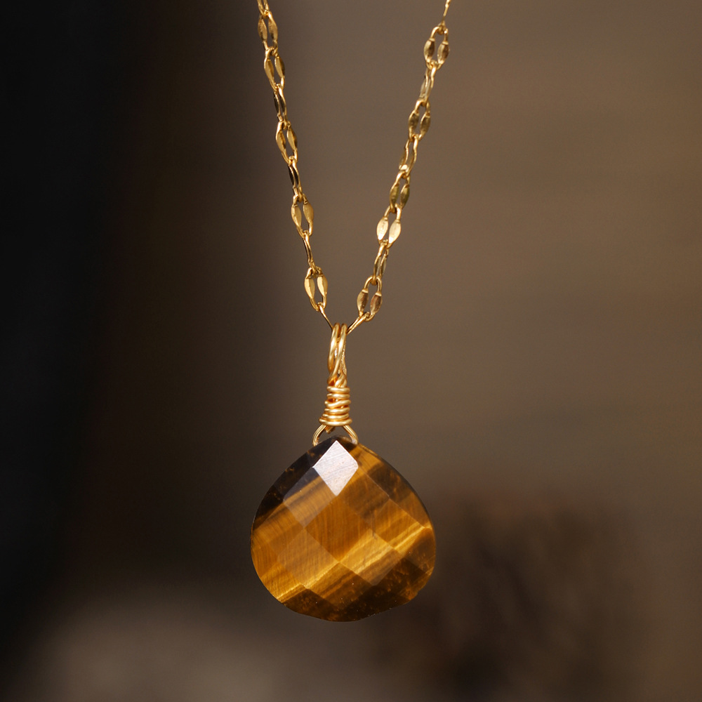 Zhuhang Jewelry Manufacturer Wholesale Natural Stone Pendant Faceted Water Drop Necklace Lapis Lazuli Amethyst Jewelry Cross-Border Hot Sale