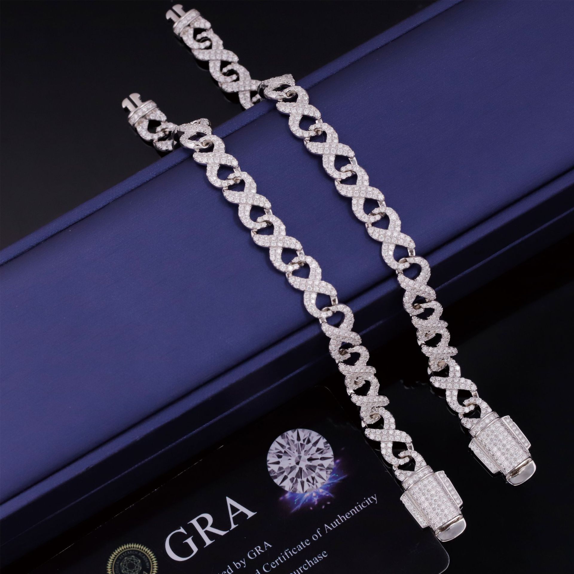 S925 Silver Inlaid Moissanite 8-Shaped Bracelet Cross-Border New European and American Hip-Hop Style Fashion Classic Men's and Women's Bracelets