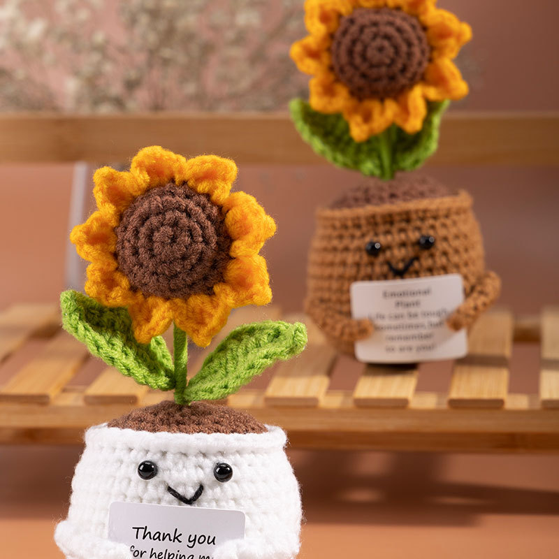 Sunflower Hand Knitted Handicrafts Finished Desktop Ornaments Handmade Cute Crochet Dolls Wholesale
