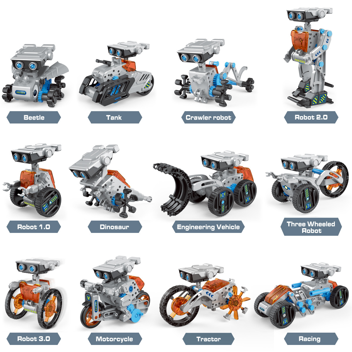 Cross-border children's educational toys electric self-loading science and education building blocks 12 in 1 manual DIY solar assembly robot