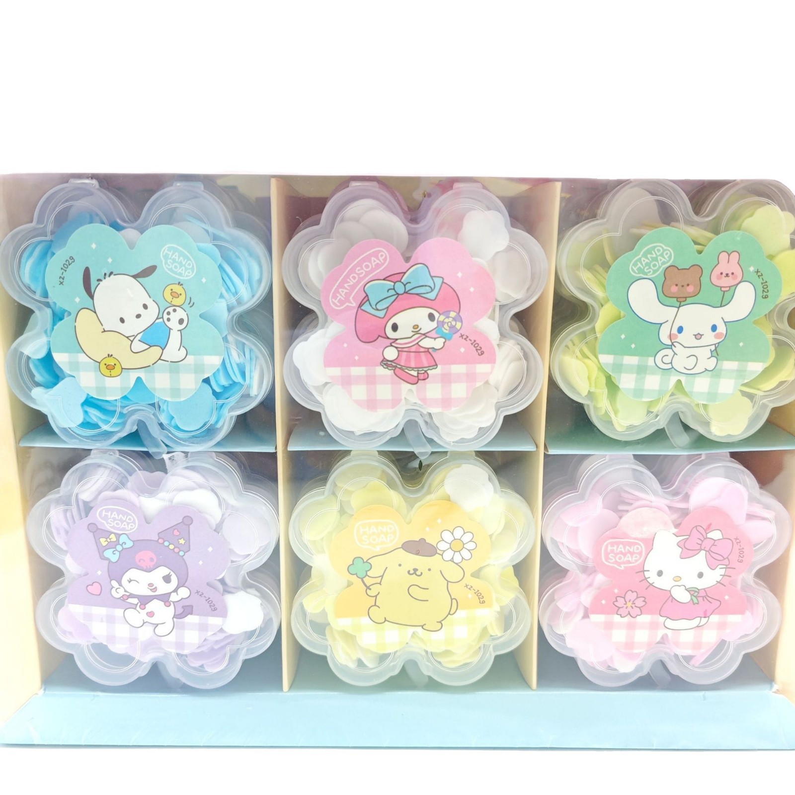 Sanrio Kuromi Cinnamon Dog Kt Cat Four-Leaf Clover Shape Soap Tablets Portable Disposable Petal Cleaning Tablets