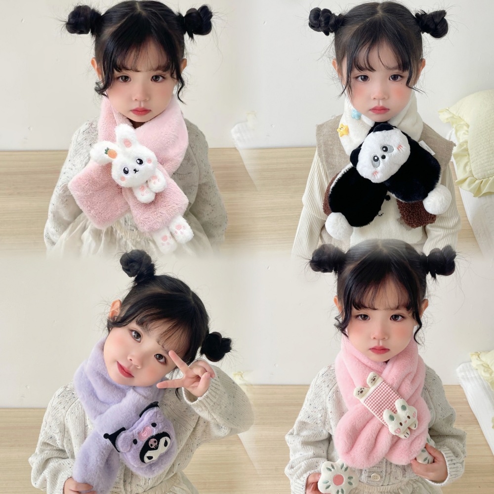 Новый детский шарф 2025 года, осенне-зимний, плюшевый, родительско-дитячий, имитация меха кролика, мультяшный шарф