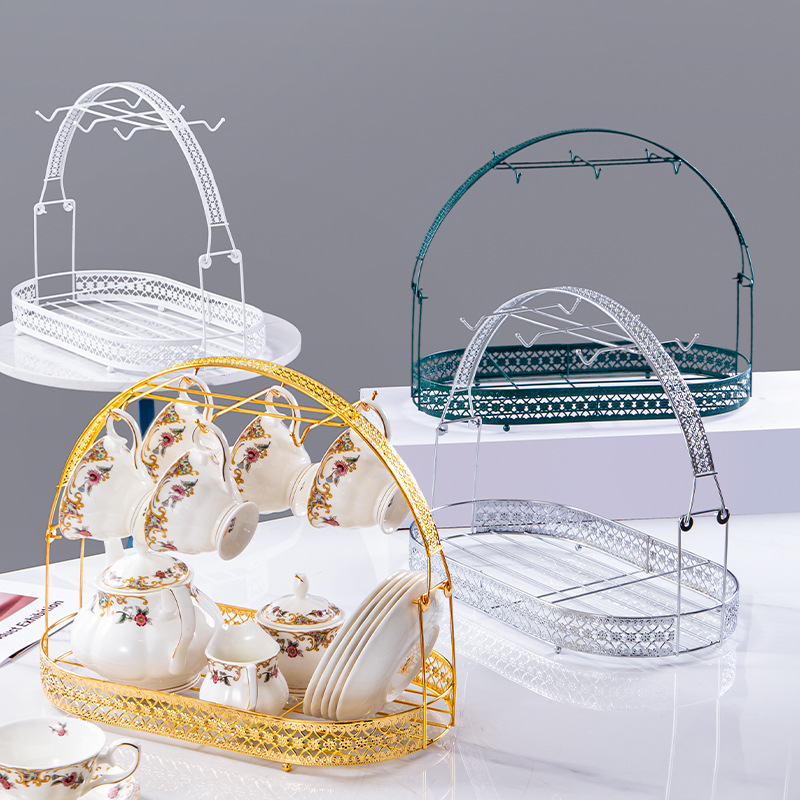 Креативный держатель для чашек и блюдец, двухуровневый, металлический