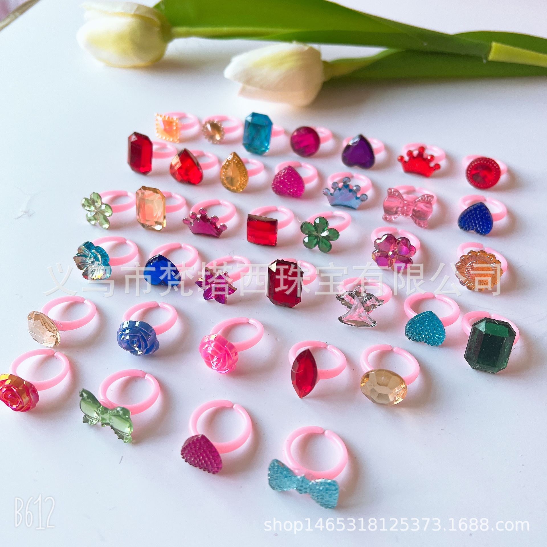 Children's ring gemstone water Diamond acrylic Net Red little girl ring jewelry gift jewelry toys wholesale