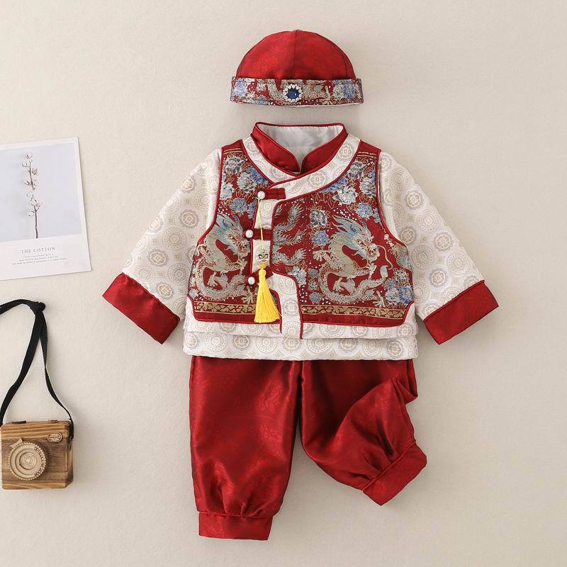 New Chinese-style One-year-old Dress Men's Treasure Spring and Autumn Chinese Style High-end Tang Suit New Year's Service Infant Birthday Banquet Grab Week
