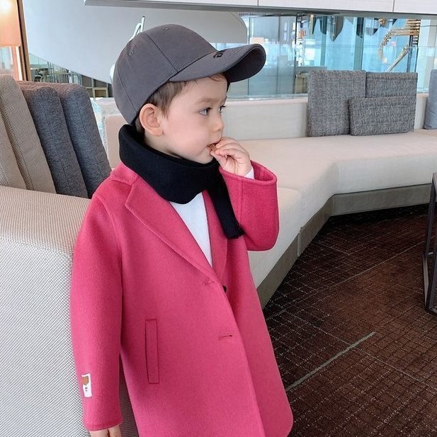 Children's Autumn Coat, New Korean Style Woolen Coat, Boy's Mid-Length Windbreaker, Casual Top Suit