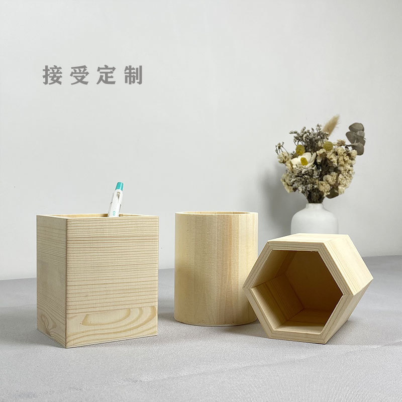 Desktop Wooden Pen Holder Custom Mosaic Snowflake Mud Handmade DIY Wooden Pen Holder Box Delivery 120/Box