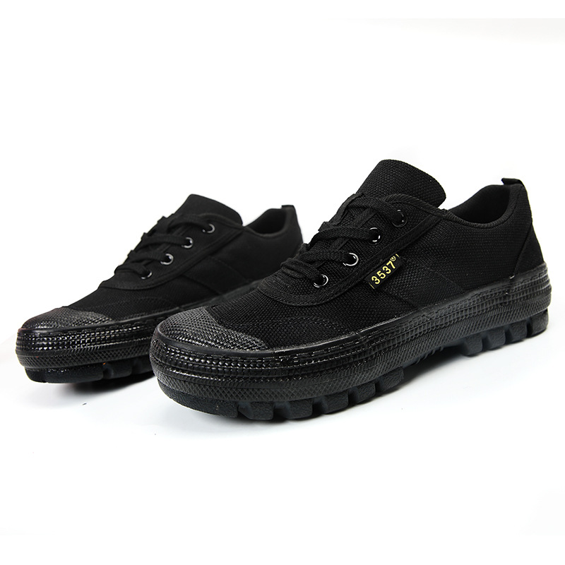 Jihua 3537 Genuine Liberation Shoes Men's Low-top Training Shoes Wear-resistant Construction Site Labor Rubber Shoes Black Canvas Hiking Shoes