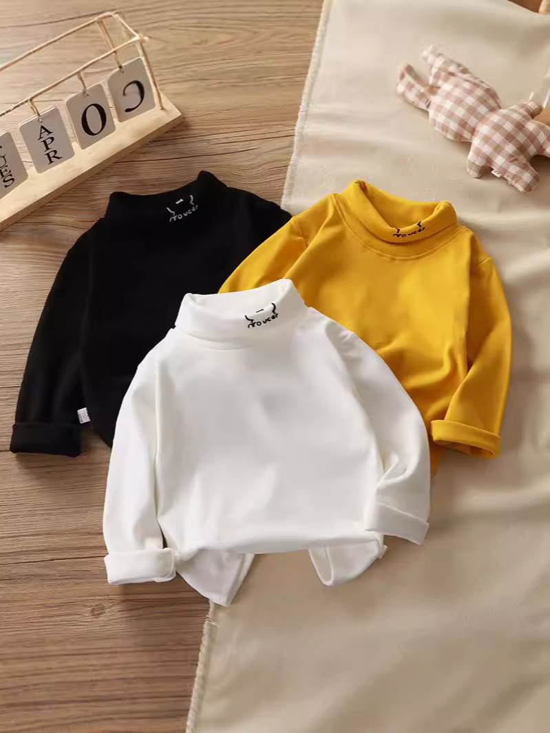 Children's Clothing German Velvet Boys' Thermal Intimates Long-Sleeved Thickeneded Bottoming Shirt Single Piece Half Turtleneck Girls Autumn and Winter Mid-Collar High Collar