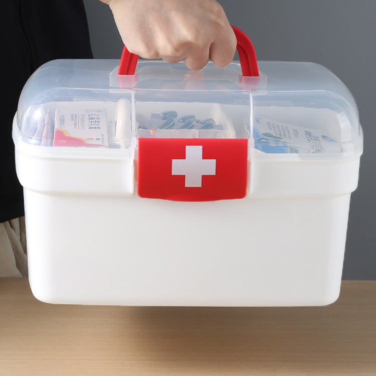 Medicine Box for Home Use, Large-Capacity Double-Layer Emergency Medical Care Dormitory Medicine Small Medicine Box Storage Box First Aid