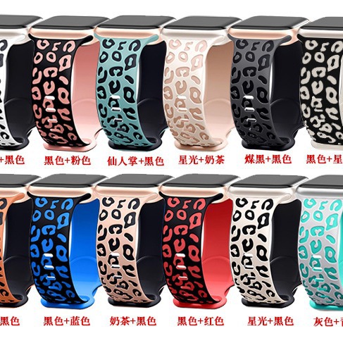 Suitable for Apple iwatch leopard print two-color carved silicone strap 38MM/42MM laser carved concave leopard print strap