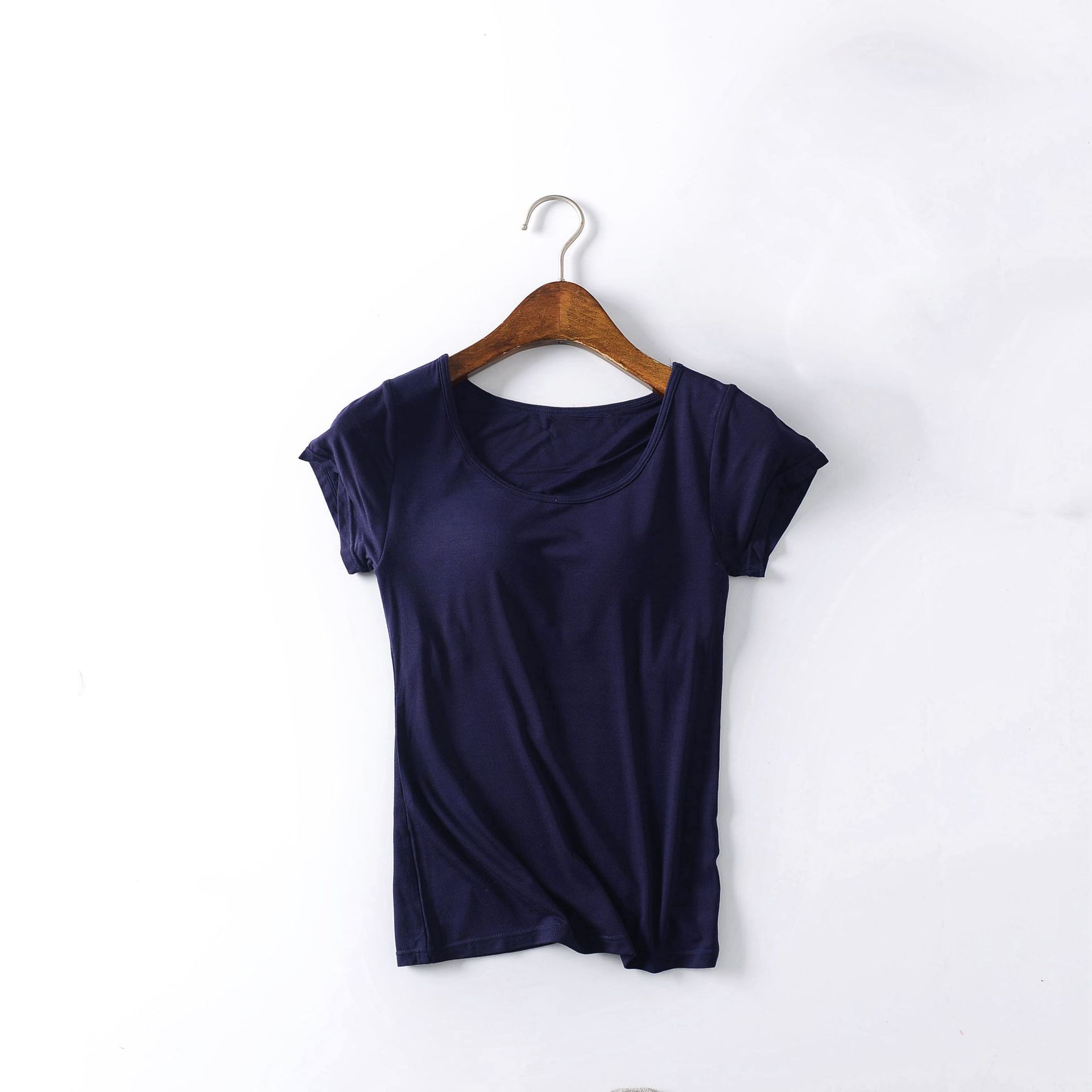 Modal bra-t with chest pad cup half sleeve women's summer short sleeve T-shirt bra-free one-piece sports vest wholesale