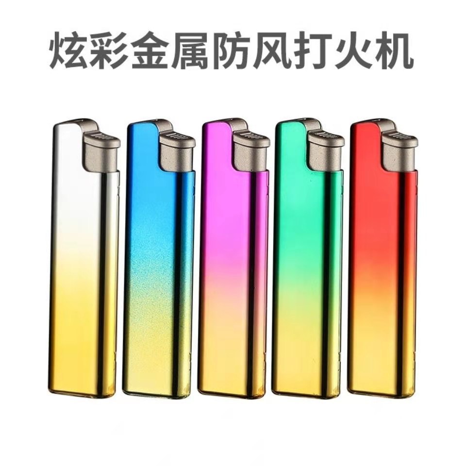 Wholesale metal inflatable windproof lighter customized advertising logo printing electronic lighter direct punch blue flame disposable