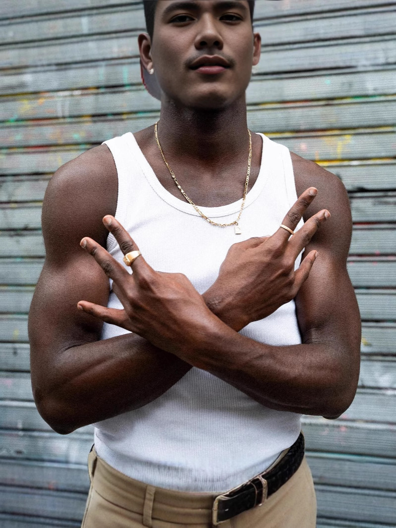 Summer American-Style Sports Vest Hip-Hop Heavyweight Cotton Thick Ribbed Tight Muscle Fitness Base Men's T-Shirt Trendy