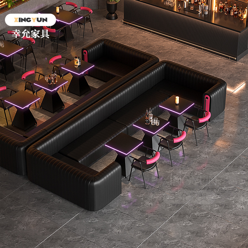 Ktv Bar Sofa Booth Clear Bar Pub Luminous Table Western Cafe Industrial Style Dining Bar Table and Chair Combination