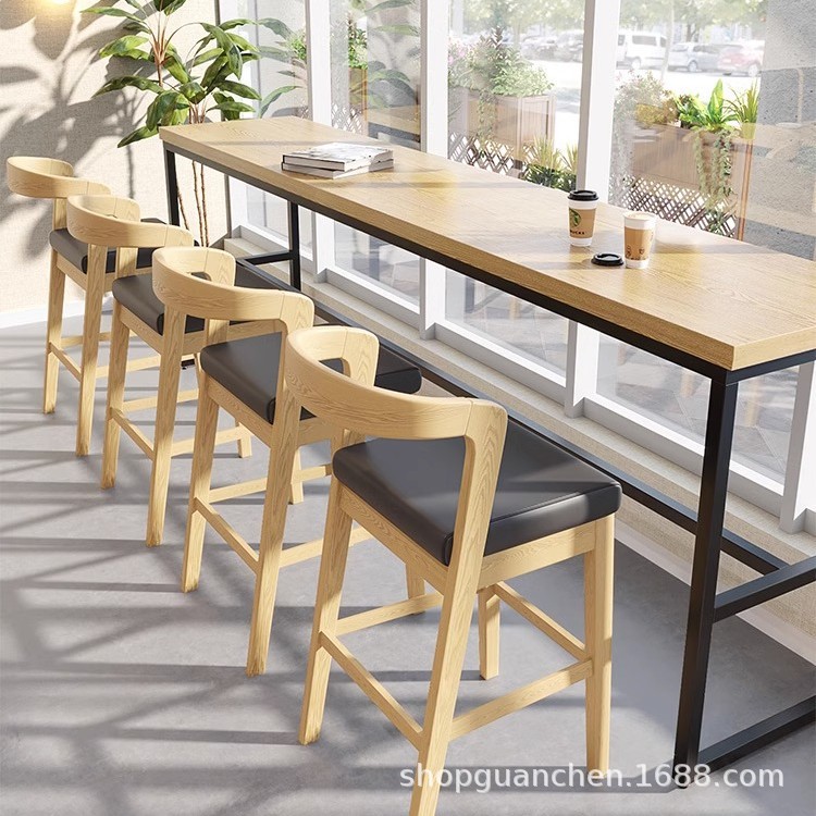 Modern Simple Solid Wood Bar Chair Milk Tea Shop Bar Cafe Casual Bar Counter Window High Table and Chair Combination