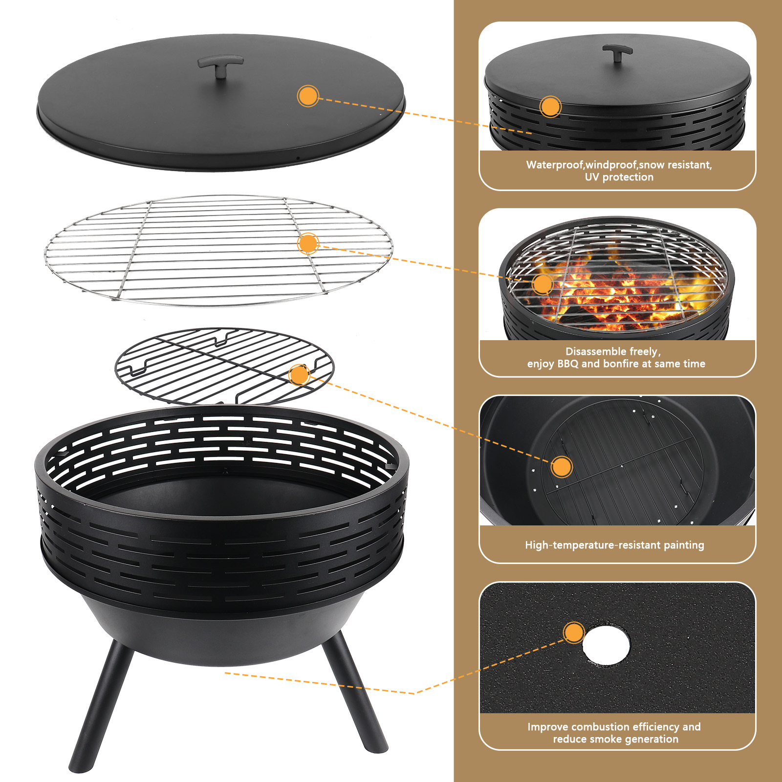 Amazon's New Cast Iron Fire Pit Table with Cover, Deep Round Stove Wood Burning Fire Pit for Outdoor Bonfire Parties