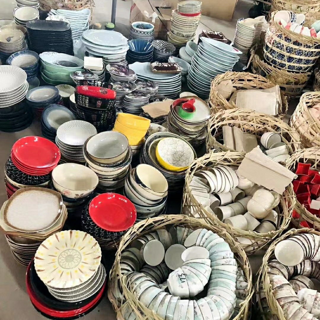 Stall ceramic tableware inventory Miscellaneous wholesale Bowl plate Cup plate foreign trade tail goods night market stall ceramic 10 yuan 3 samples