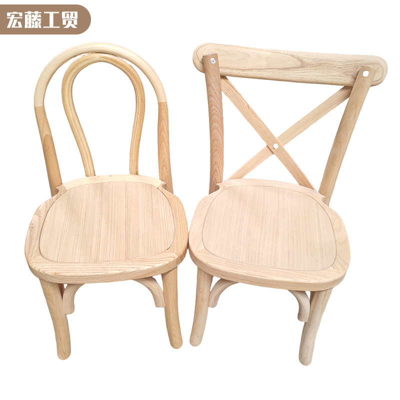 Simple Style Backrest Chair Children's Double N Chair Theme Restaurant Dining Chair Solid Wood Rattan Chair Ready Stock Wholesale Children's Double N Chair