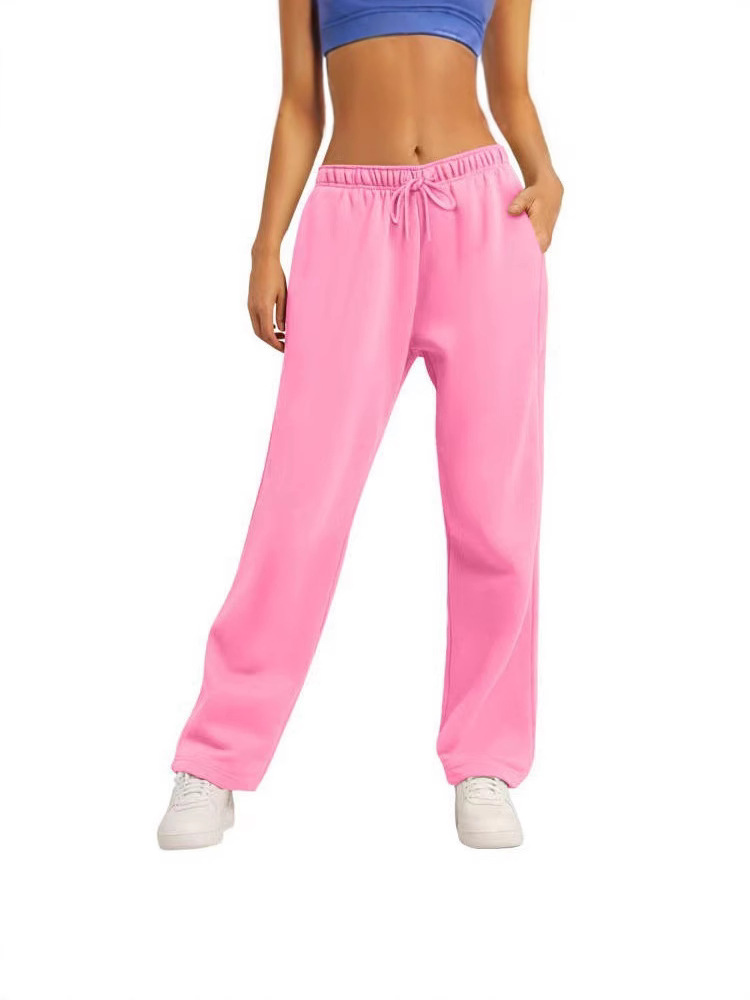 Into the e-commerce Amazon 2025 European and American men and women with solid color casual loose fleece-lined straight pants batch