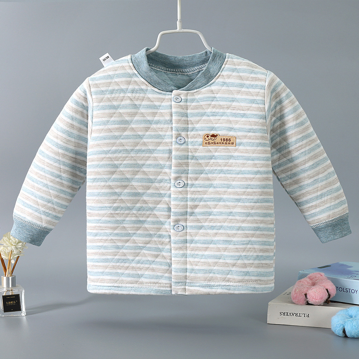 Трехслойная теплая кофта для детей, банановый воротник, длинный рукав, утепленная