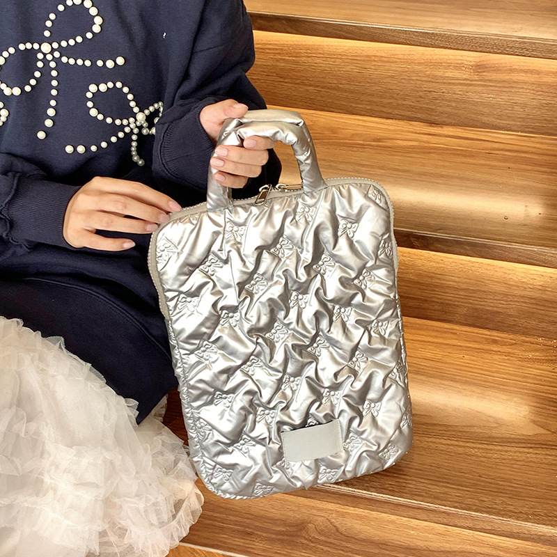 Diamond Down-Filled Computer Bag Women's Shoulder Ballet College Style Notebook Bag Large Capacity Portable Storage Bag