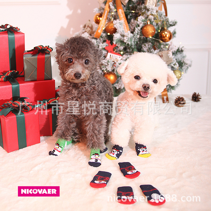 Christmas cat dog holiday dress up accessories cute non-slip bottom snowman reindeer Teddy Cotton pet socks
