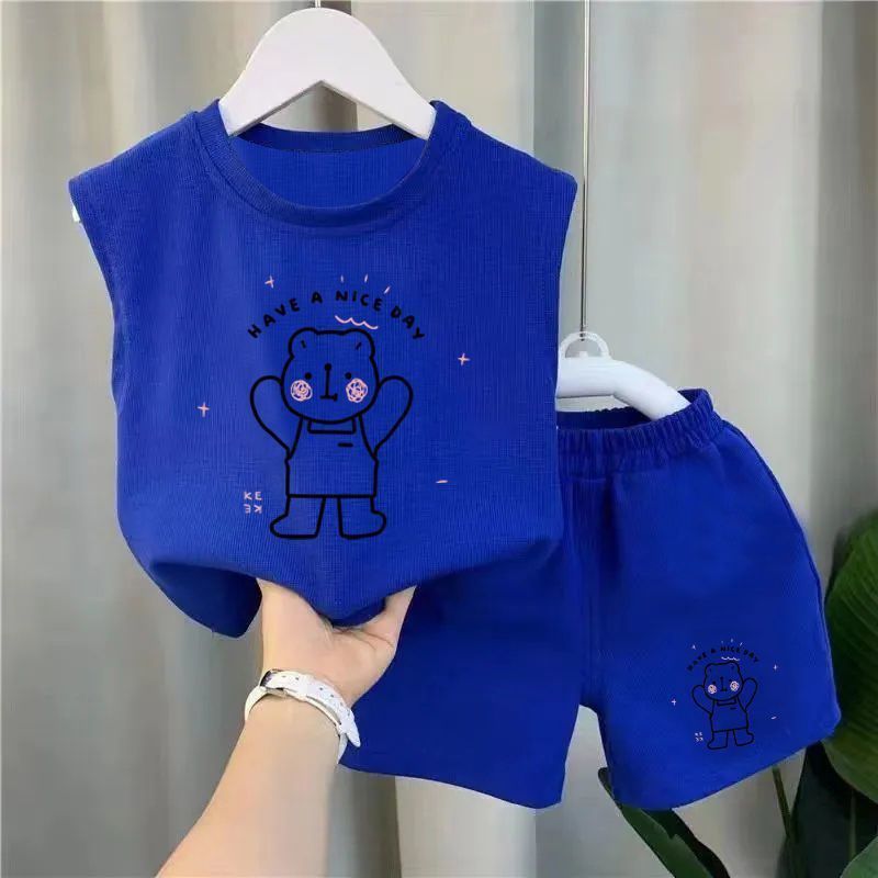 New Summer Dress Boy's Vest suit Children's Western Style Baby's Aggressive Summer Children's Sleeveless Summer Two-piece Set