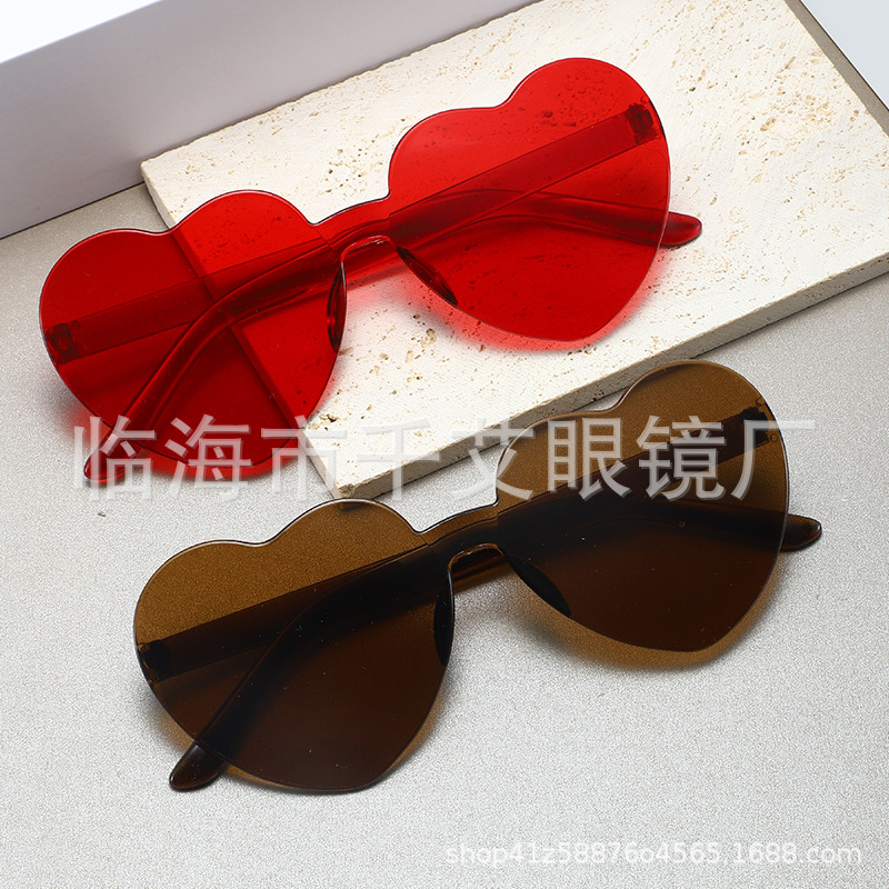 Heart Sunglasses, Heart Sunglasses, Jelly Color Rimless Heart-Shaped One-Piece Glasses, Dazzling Color Glasses