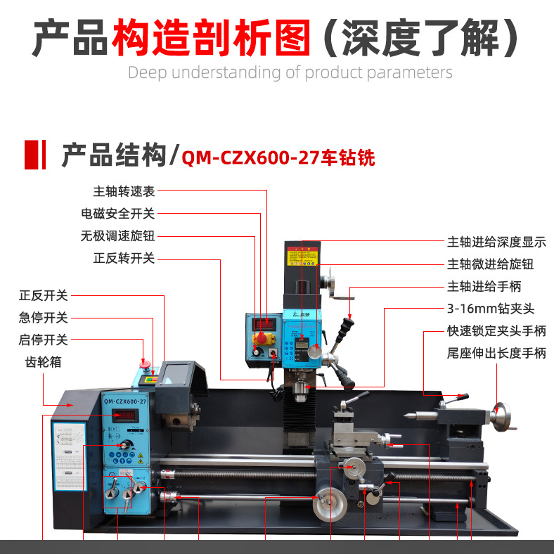 Factory wholesale turning drilling and milling integrated machine drilling and milling metal lathe household lathe machine tool desktop micro machining machine tool