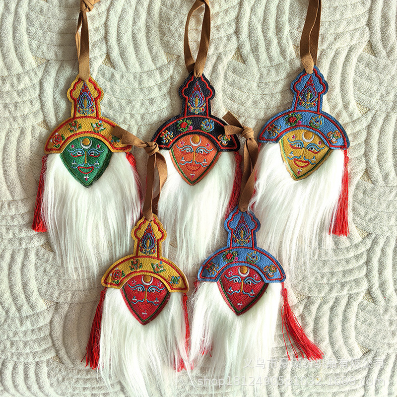 Вышитая маска, этнические ремесла, украшения для мебели, двухсторонняя маска из кожи Сычуани