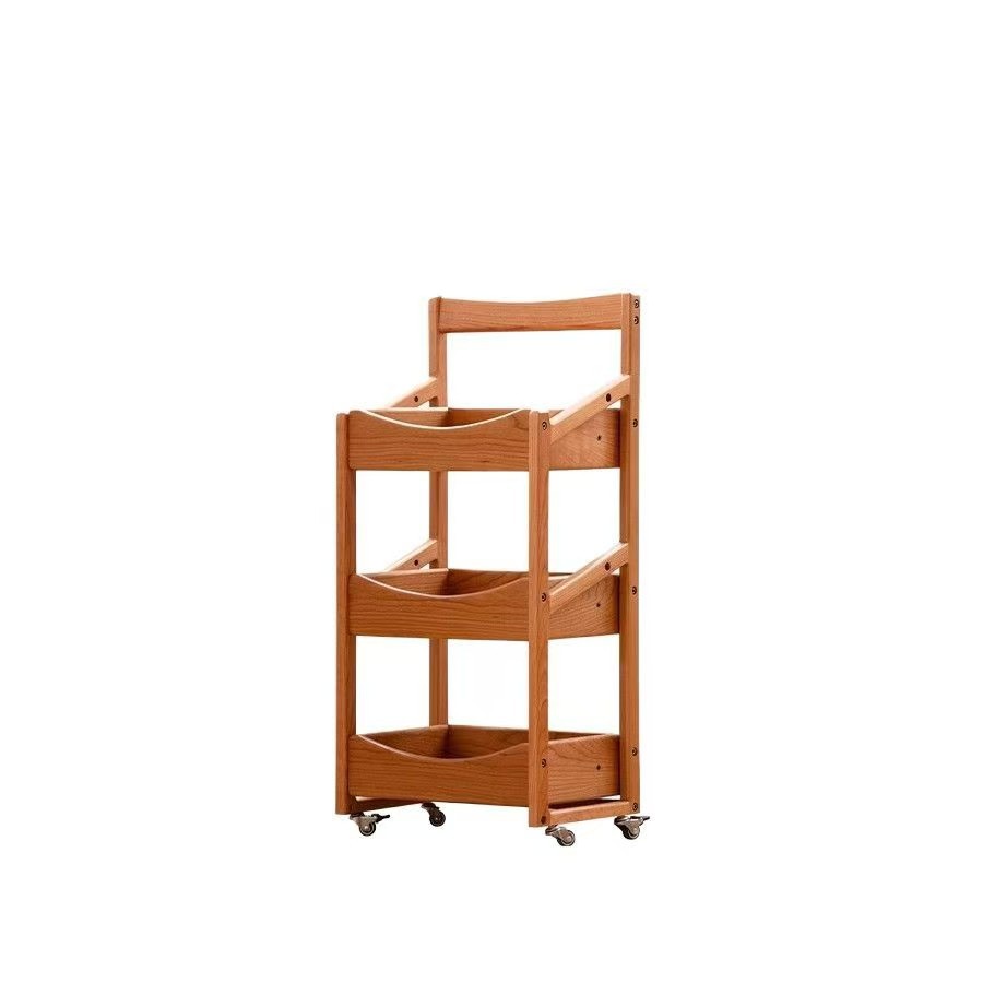 Guoguo Storage Rack Solid Wood Trolley Living Room Fruit Snack Display Rack with Wheels Removable Multi-Grid Display Rack