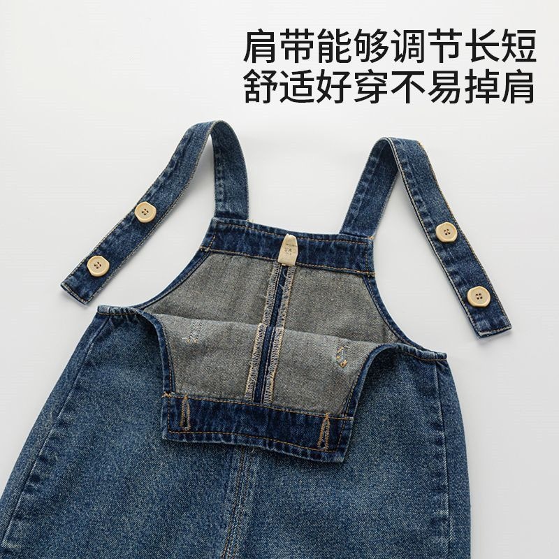 Children's Denim Suspender Pants Spring and Autumn New Boys and Girls Loose Suspender Pants Baby's Casual All-match Trendy Trousers
