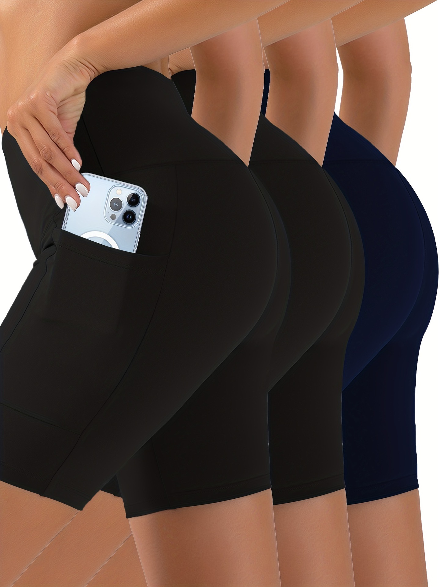 3Pcs Elegant Side Pocket Shorts Set for Women - Soft,