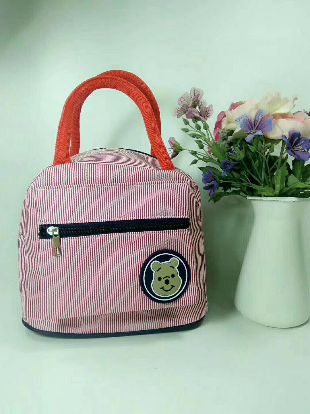 Canvas Stripes Bear Bento Tote Bag