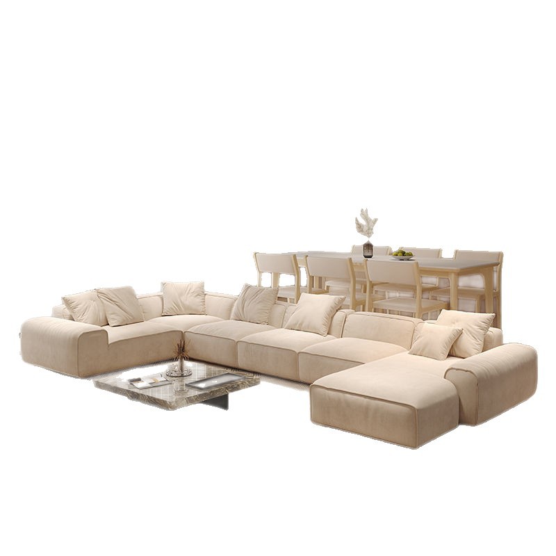 Cream-Style Frosted Velvet Corner Sofa Coffee Table Large Black Cow Straight Row Chaise Combination Living Room Furniture Set