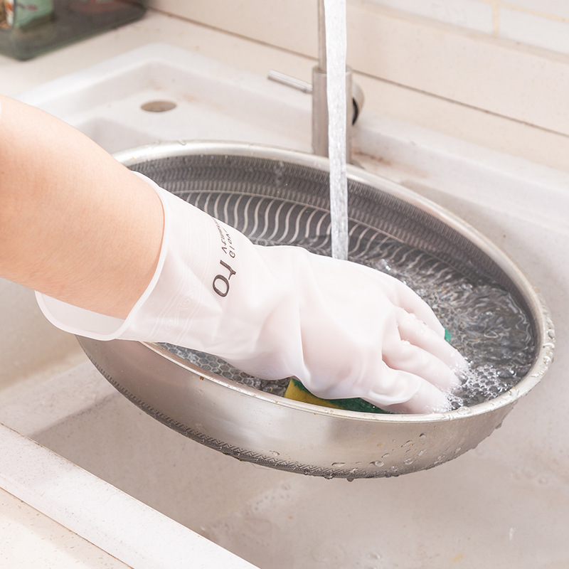 Household dishwashing gloves white kitchen dish washing laundry waterproof plastic rubber household cleaning durable non-slip gloves