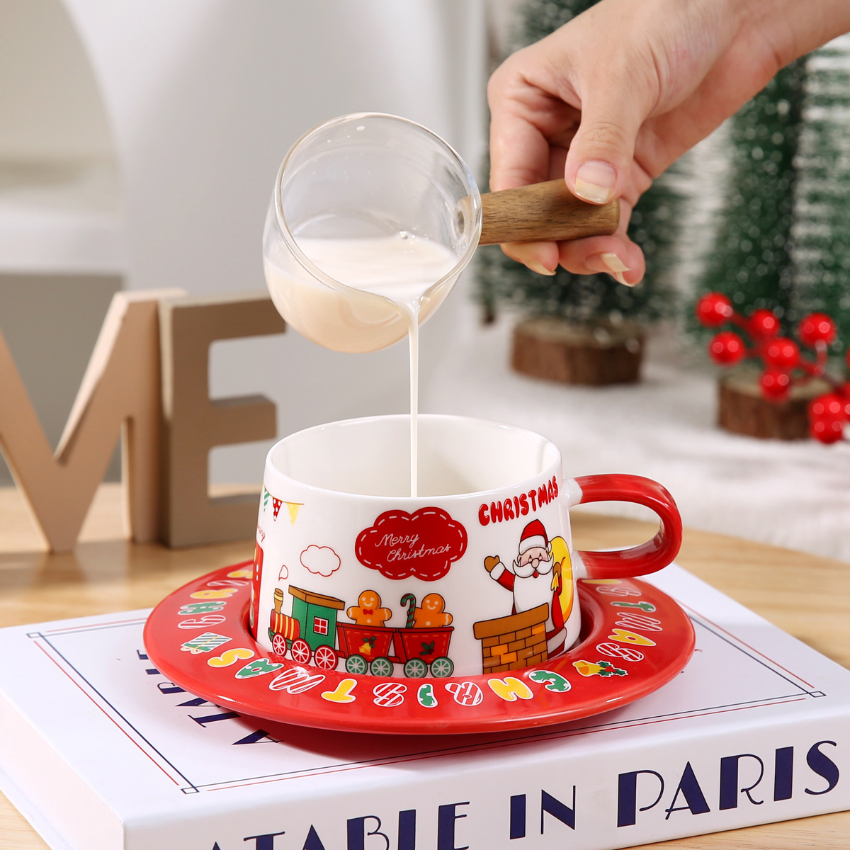 Cross-border Ceramic Christmas Coffee Cup and Saucer Gift Box suit Restaurant Home Mug Tea Cup Afternoon Tea Cup and Saucer
