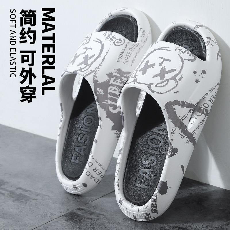 Slippers Men's Summer New Korean-style Printed Indoor and Outdoor Wear Home Non-slip Bathroom Bath Sandals for Couples