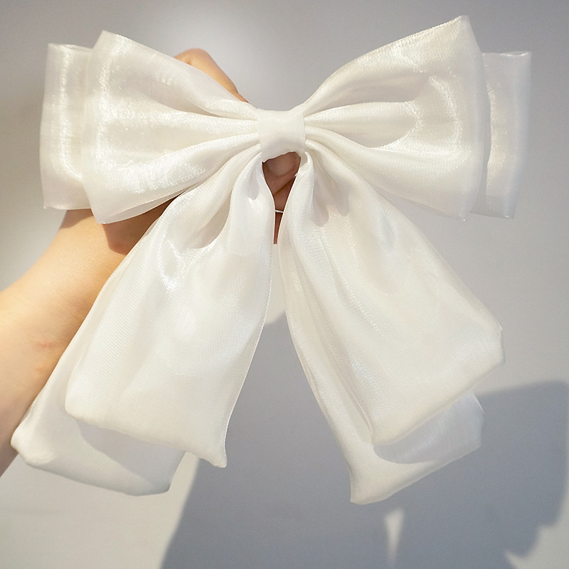 Cream Mesh Bow Hairpin Pearlescent Mermaid Bow Ribbon Top Clip Forest Sweet Hairpin Brooch