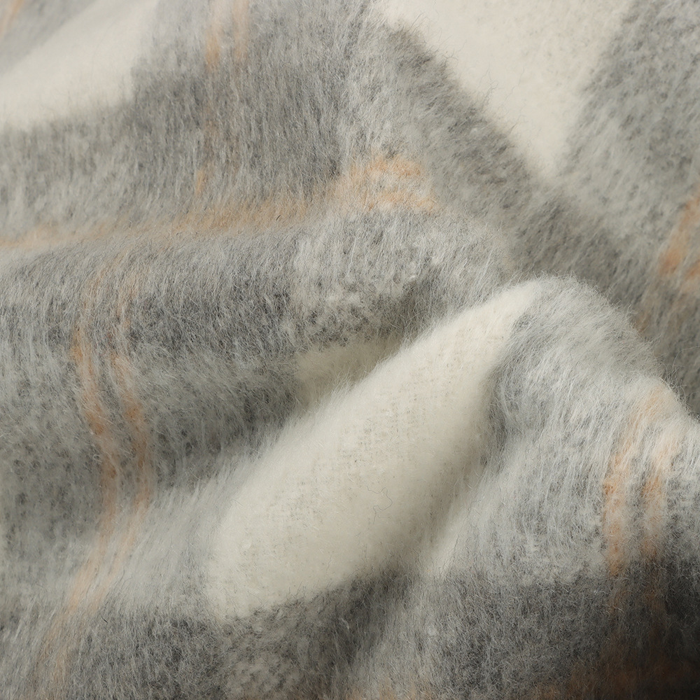 In stock plush plaid woolen fabric autumn and winter Polyester coat fashionable children's clothing luggage fabric