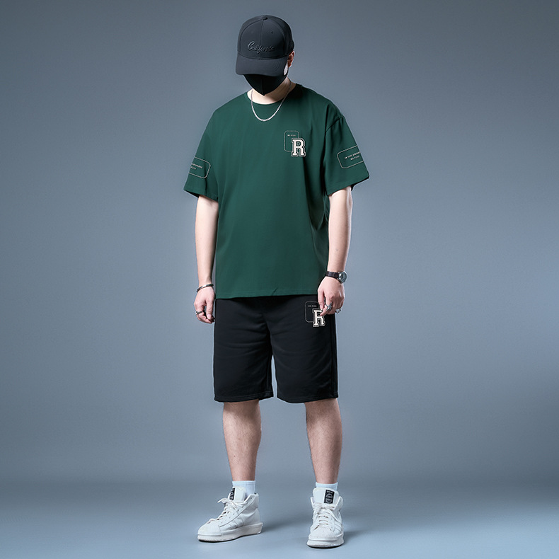 73788-Set Link-Small Triangular Frame P231-Black-701 Short t Black 705 Set Trendy Large Size Suit