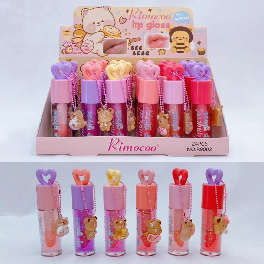 Cross-Border New Style Fur Ball Pendant Lip Gloss Lipstick Water Lip Glaze Moisturizing Water Gloss Lip Gloss Long-Lasting Moisturizing Lip Gloss