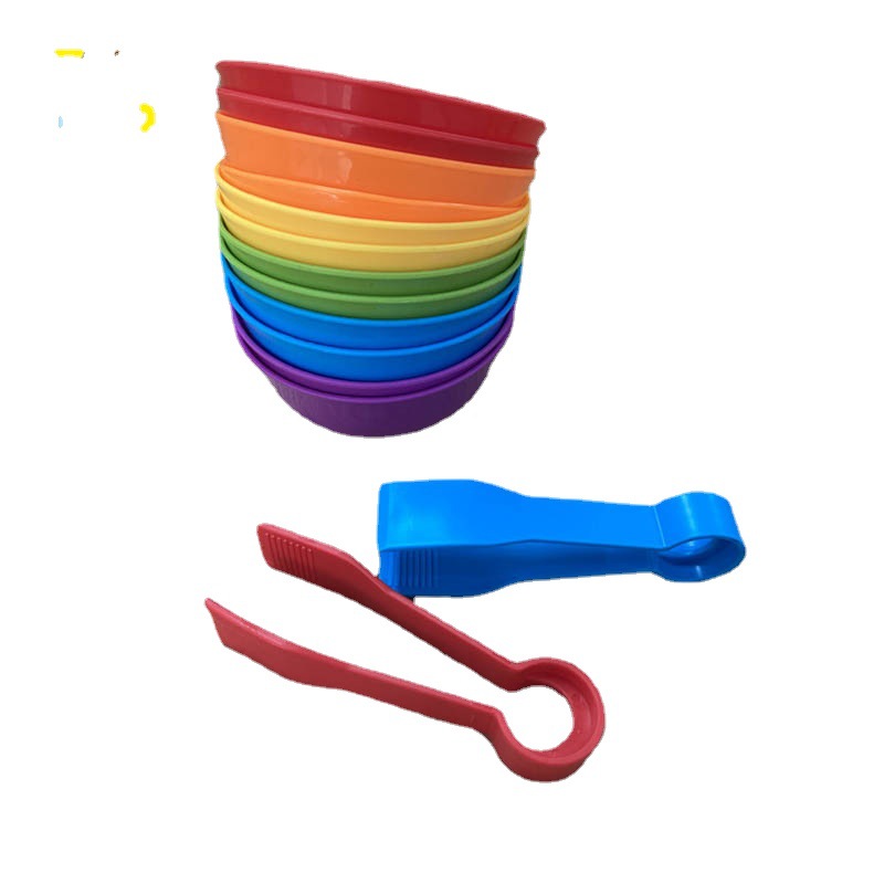 Cross-border rainbow counting soft rubber animal matching rainbow cup bowl counting clip children's toy storage tool