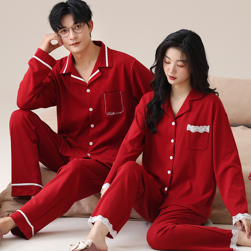 Пижама для новобрачных с зодиаком, мужская весенне-осенняя, красная, с длинным рукавом, праздничная, женская домашняя одежда