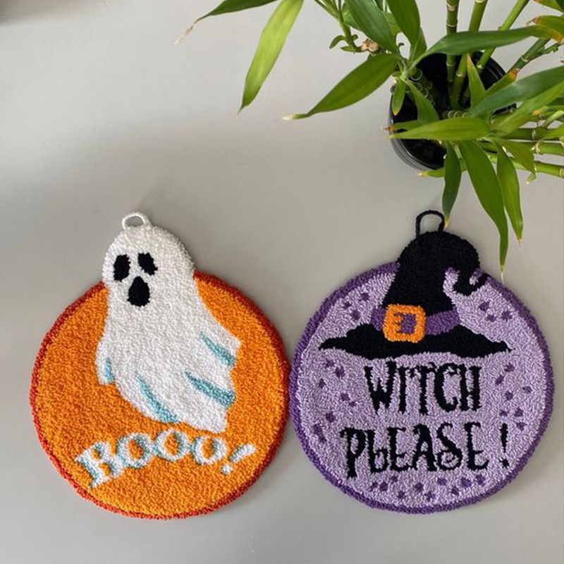 Handmade diy Halloween Poke Embroidered Wool Coaster Novice Homemade Poke Heat Insulation Pad for Girlfriend Gift