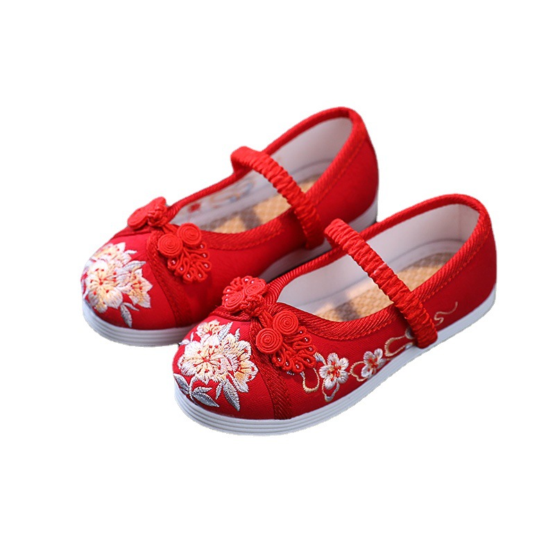 Old Beijing Children's Cloth Shoes Girls' Embroidered Shoes Chinese Style Children's Ancient Dress Shoes Baby Handmade Cloth Shoes Hanfu Shoes